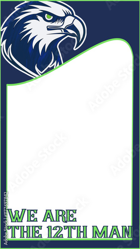 frame vector templates for instagram story. Set of trendy black background for social media with eagle - football sport - Navy blue and neon green color	