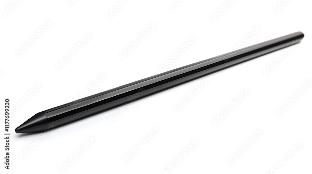 A black pencil is shown on a white background A black pencil is shown on a white background