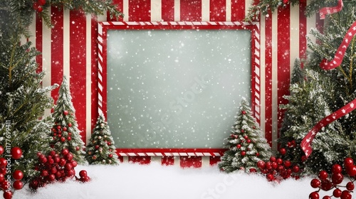 Festive Polaroid Photo Frame in Red, Adorned with Christmas Decorations