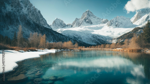 Wallpaper Mural Serene Winter Wonderland with Pristine Waters and Snowy Mountains Torontodigital.ca