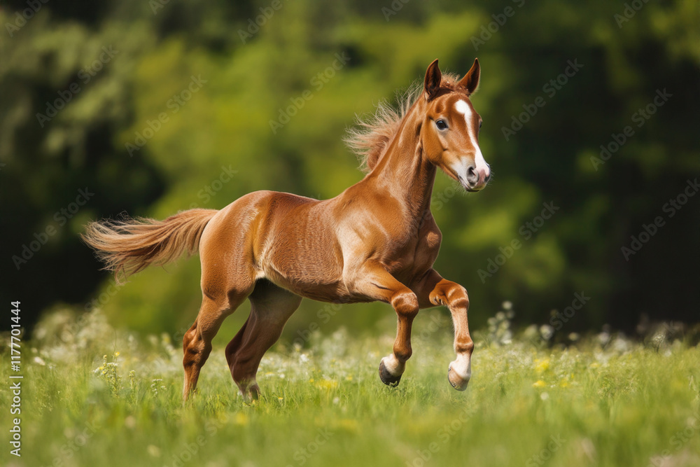 This joyful foal is captured mid-leap across a scenic landscape, embodying the essence of playfulness and freedom against a backdrop of nature's beauty. This joyful foal is captured mid-leap across a scenic landscape, embodying the essence of playfulness and freedom against a backdrop of nature's beauty.