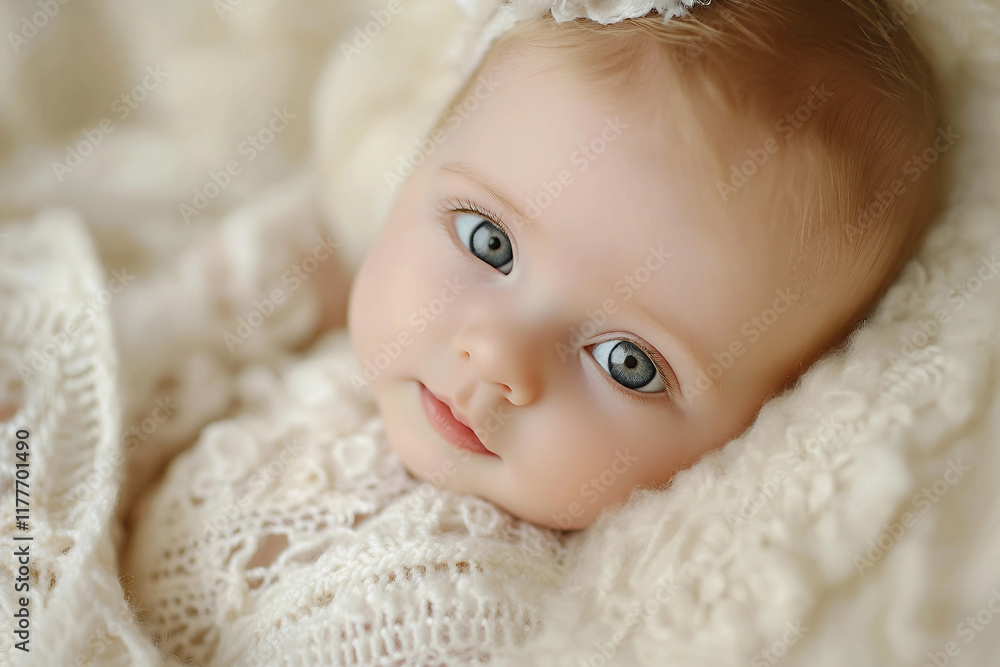 Generative AI image of a sleeping newborn baby in a cozy knitted outfit during a serene photo shoot Generative AI image of a sleeping newborn baby in a cozy knitted outfit during a serene photo shoot