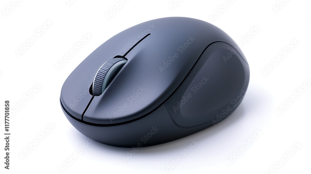 A black computer mouse with a grey button A black computer mouse with a grey button