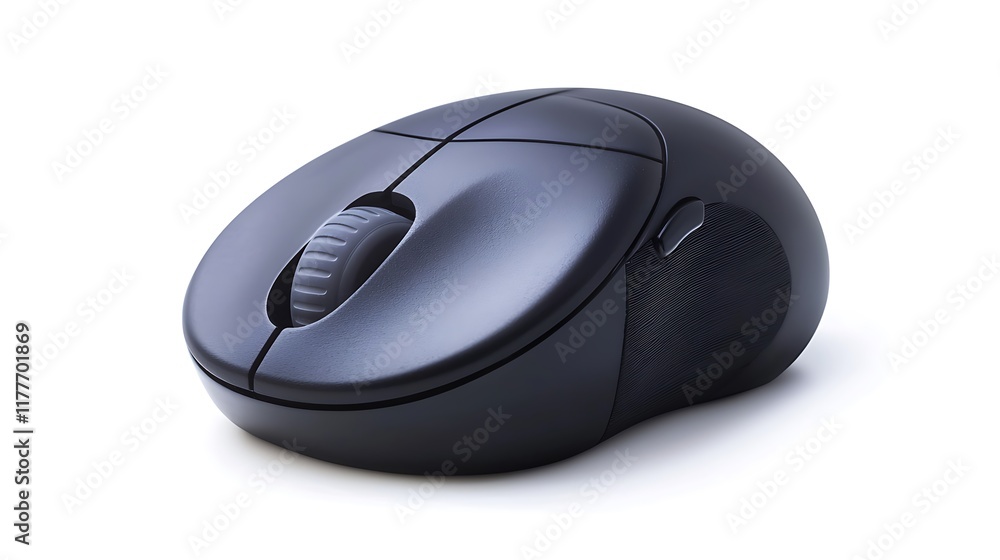 A black computer mouse with a white background A black computer mouse with a white background