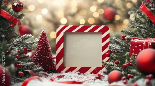 Holiday-Themed Polaroid Picture Frame with Red and White Stripes