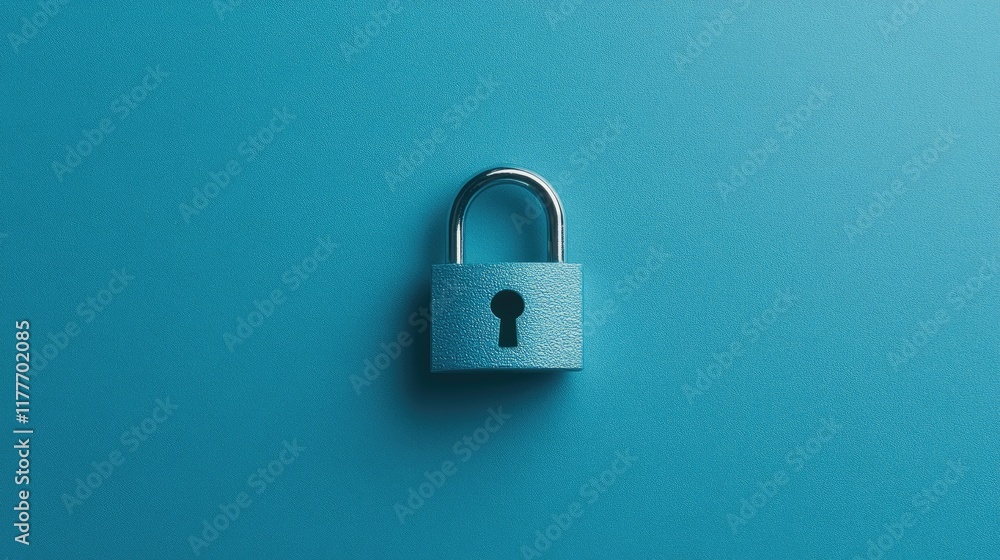 Minimalist photo of a padlock on a soft sky-blue background, centered with clean lines. Minimalist photo of a padlock on a soft sky-blue background, centered with clean lines.