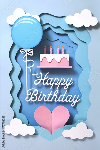 Colorful Birthday Celebration Card with Cake and Balloons for Special Occasions