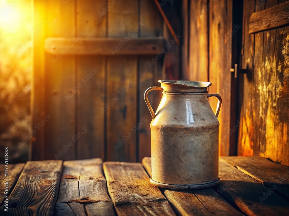 Rustic Old Milk Jug on Wooden Table, Countryside Still Life Photography Rustic Old Milk Jug on Wooden Table, Countryside Still Life Photography