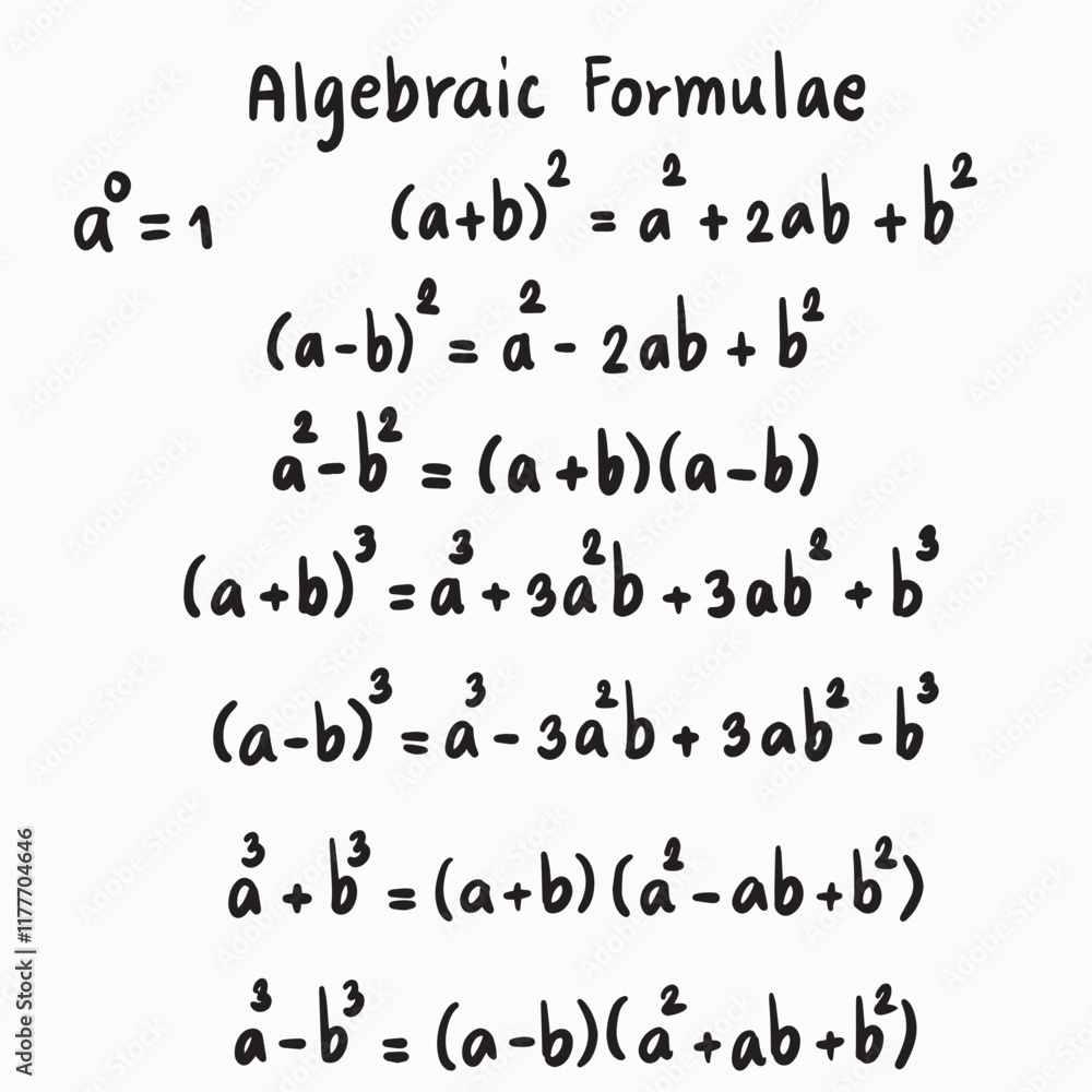 Algebraic math formulae handwritten illustrations Algebraic math formulae handwritten illustrations