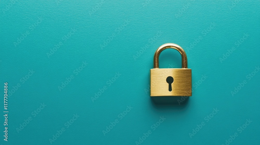 Shiny gold padlock placed on a gradient teal background, sophisticated and clean. Shiny gold padlock placed on a gradient teal background, sophisticated and clean.
