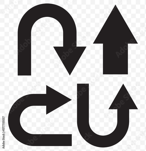 Arrows Showing Road Traffic. Prohibitory Road Signs. Vector Icons. No U-Turn, No Left and Right Turn, One-Way Traffic, and No Entry. go straight this way one way only u turn left and right. EPS 10.