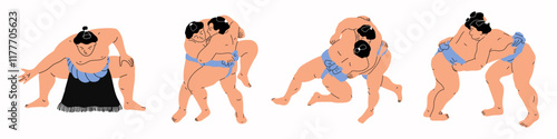 A sumo wrestler in minimal art style. Traditional japanese sport.