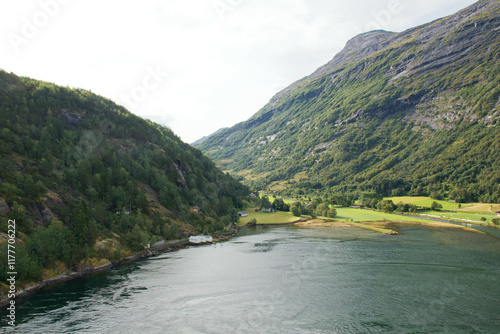 Majestic fjord landscape in serene afternoon light