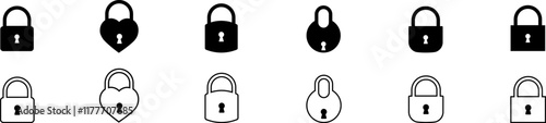 Lock icon set. Keyhole icon. Padlocks of different shapes.
Security concept. Vector illustration