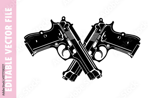 pistol and pistol gun, pistol gun vector silhouette illustration