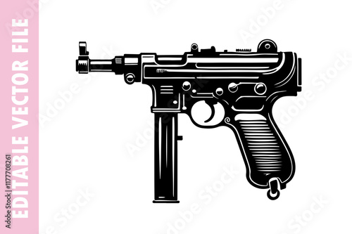 gun on a black, M P 40 gun vector silhouette illustration