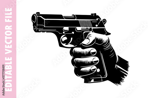 hand holding gun, pistol gun vector silhouette illustration