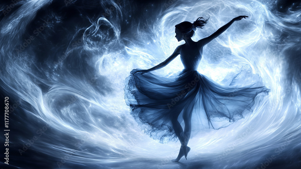 Fototapeta premium Dance of the particles. Young girl dancing