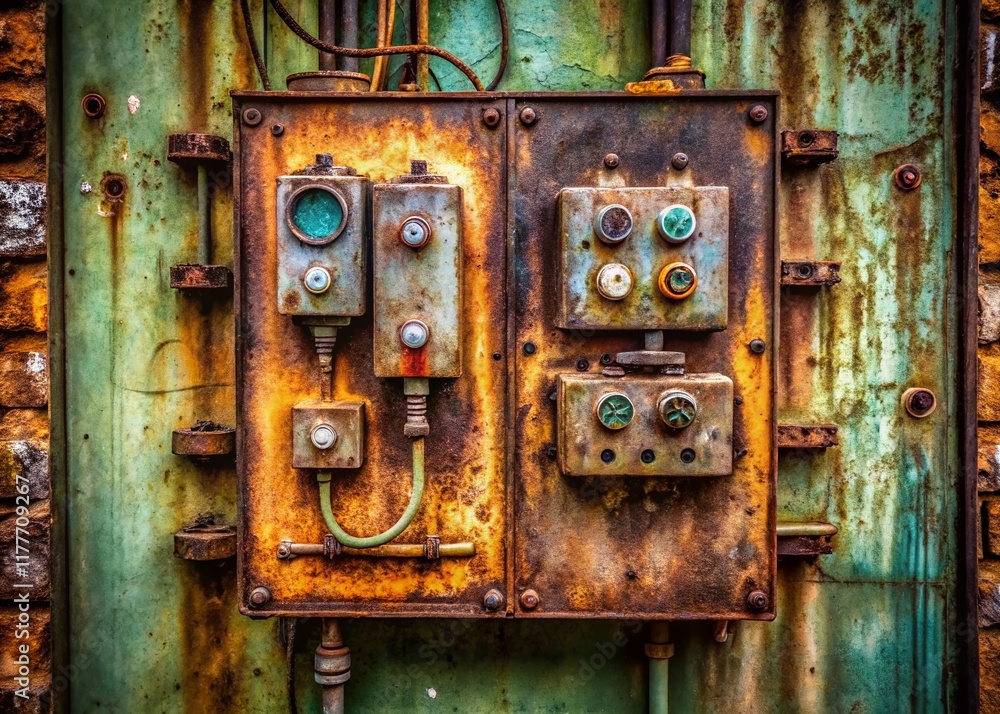 Rusty Industrial Electrical Box, Long Exposure, Grunge Texture, Vintage Control Panel, Aged Metal Rusty Industrial Electrical Box, Long Exposure, Grunge Texture, Vintage Control Panel, Aged Metal