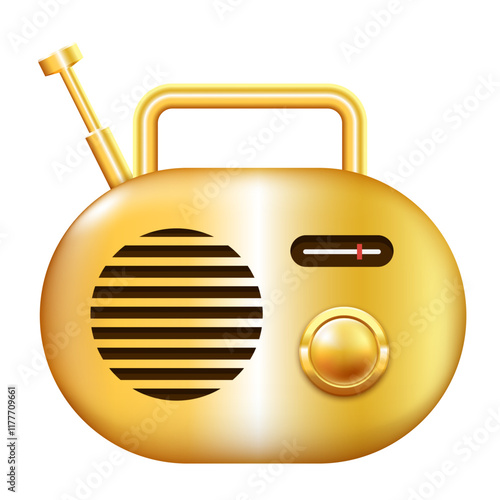 Golden radio icon. Vector 3D clipart isolated on white background.
