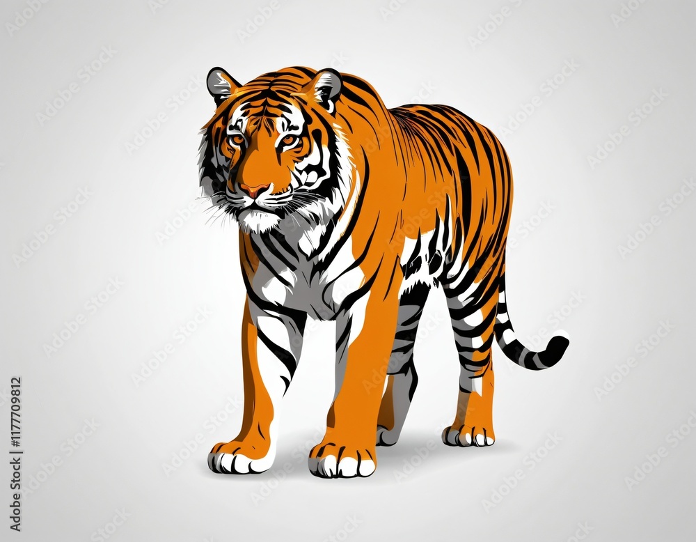 Obraz premium Tiger on a white background with tags related to wild animals, nature, and beauty. Ai generated images