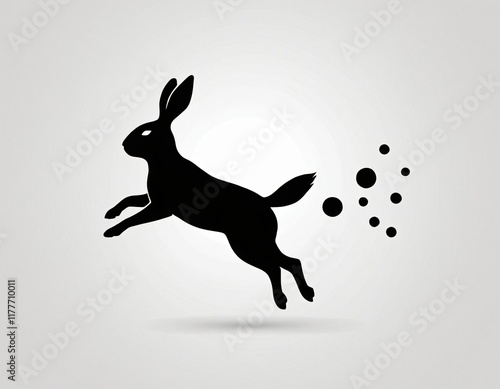 Silhouette and illustration of a cute rabbit in vector style with fun and happy character, isolated on a white background. Ai generated images photo