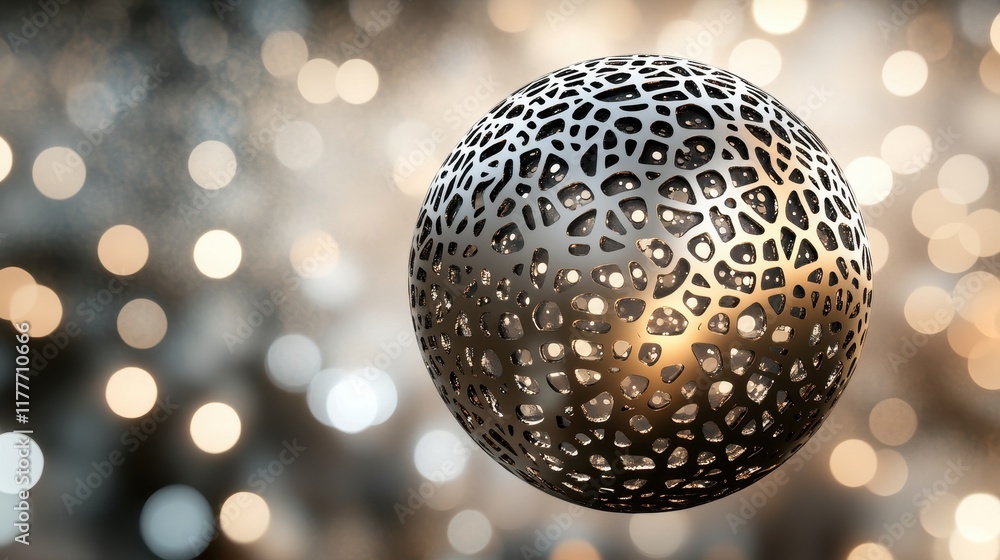 Fototapeta premium Abstract Metallic Sphere with Bokeh Background
