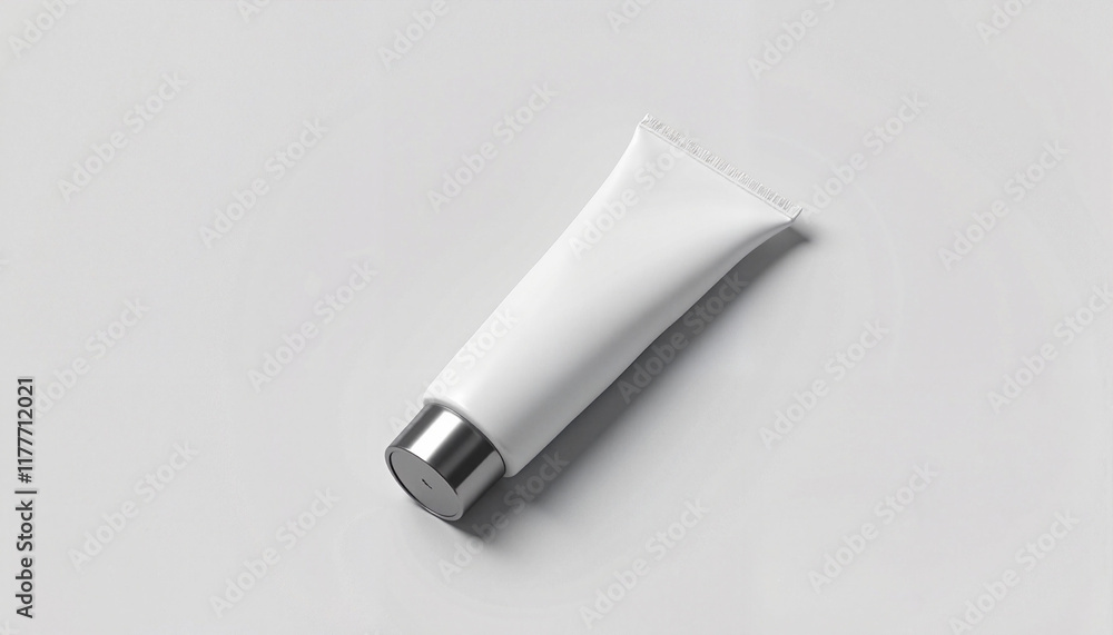 Minimalist lotion tube on white surface, skincare simplicity Minimalist lotion tube on white surface, skincare simplicity