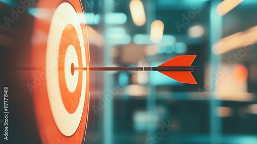 An arrow hitting the bullseye of a target, symbolizing precision and success in business.
