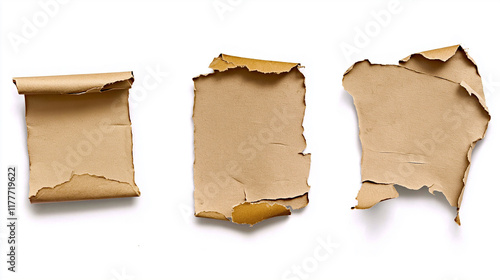 Set of old torn paper on white background representing history and time