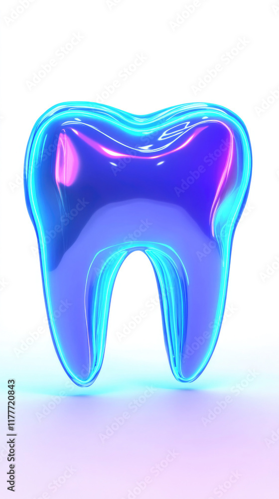 3D glowing tooth model with vibrant blue and purple colors on a white background 3D glowing tooth model with vibrant blue and purple colors on a white background