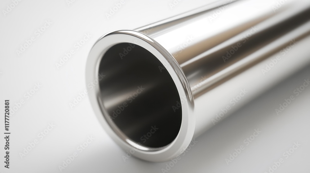 Smooth Silver Metallic Pipe Close-Up View Smooth Silver Metallic Pipe Close-Up View