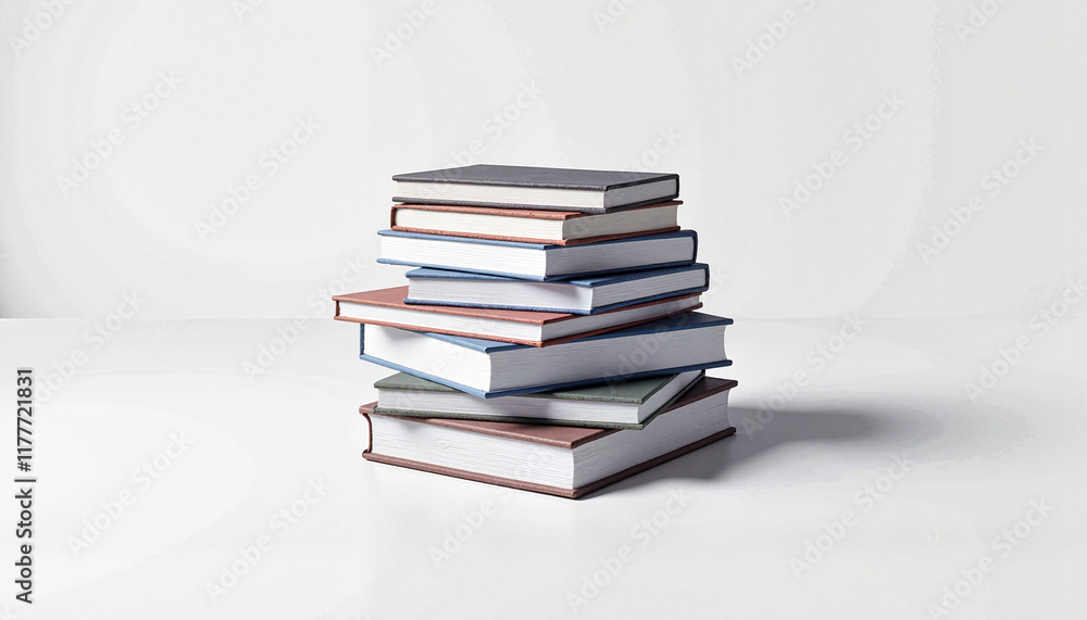 Stack of colorful books on white surface, education and knowledge Stack of colorful books on white surface, education and knowledge