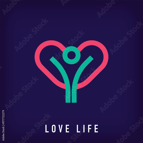 Unique heart life profile man logo design. Pharmacy and nursing home for company