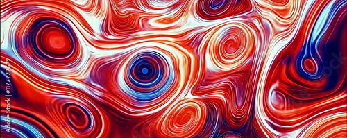 Swirling red white and blue abstract design creating concentric circles