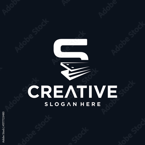 Steel logo design with letter S, vector with future modern steel beam icon.
