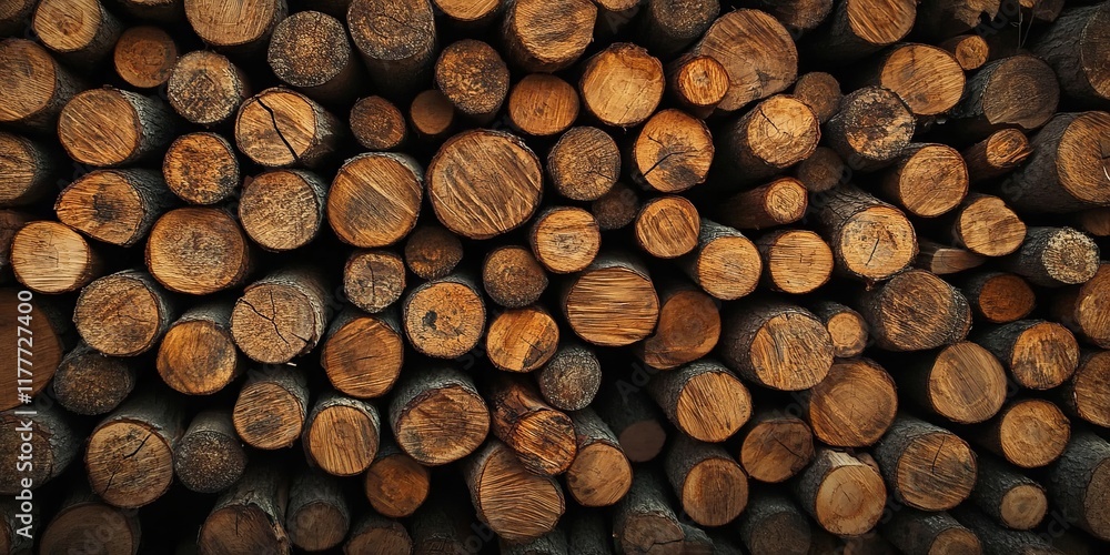A wall of stacked firewood, showcasing the texture and pattern created by wood slabs arranged in an orderly fashion. The background is dark to highlight each piece of cut wooden planks A wall of stacked firewood, showcasing the texture and pattern created by wood slabs arranged in an orderly fashion. The background is dark to highlight each piece of cut wooden planks