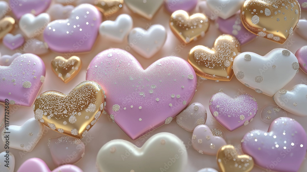 Fototapeta premium Shiny hearts with glitter creating a romantic atmosphere