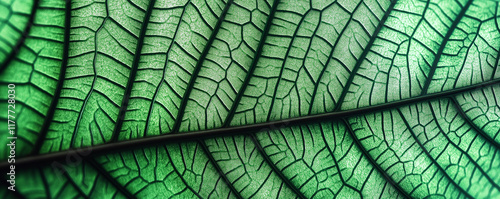 Close up of leaf showing intricate vein structure and vibrant green color