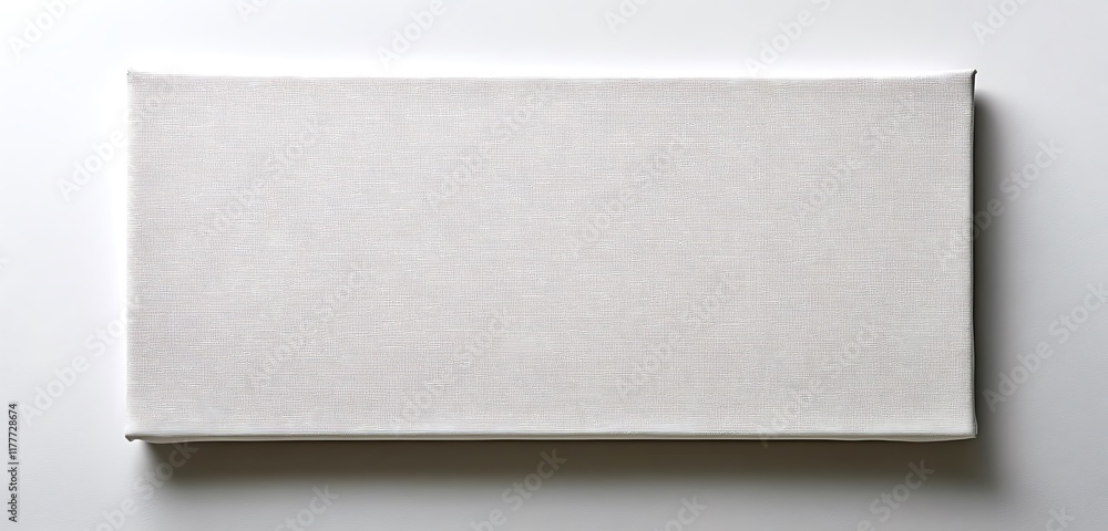 Fototapeta premium Horizontal blank canvas banner stretched tightly against white studio backdrop