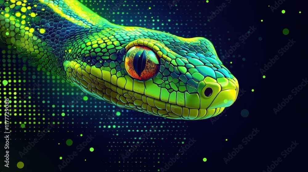 Obraz premium Modern Green Snake Design with Abstract Elements and Vibrant Colors