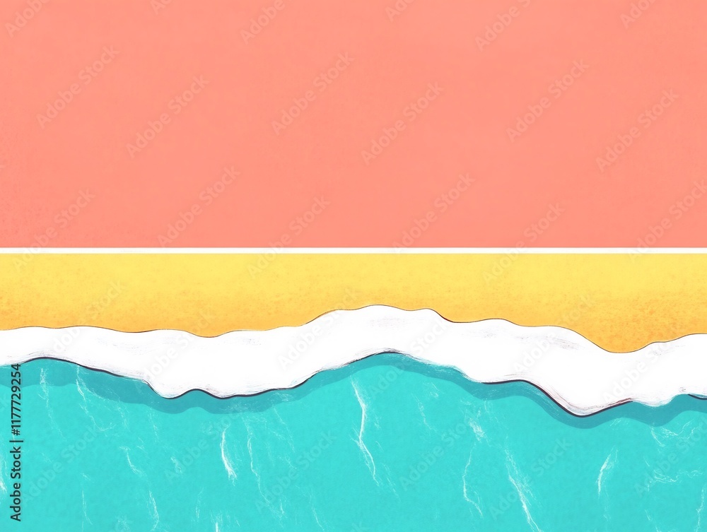 Obraz premium Vibrant Summer Ocean Wave Illustration: Flat-Lay Style Digital Painting. AI Generated