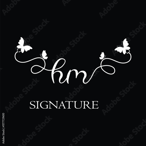 HM Handwritten initial letter, HM simple signature vector logo with butterfly shape variation, beauty, photography letter logo design. H M