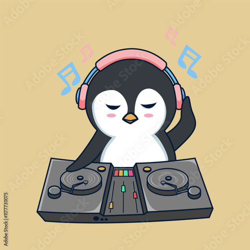 The dj in headphones penguin cute illustration 