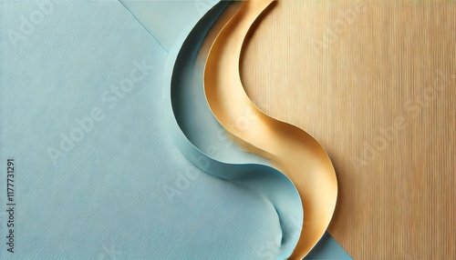 xGold paper background with blue a soft matte texture and a minimalist design. With clean folds and pastel tone, calm and contemporary aesthetics. Perfect for modern
 Created with generative AI.