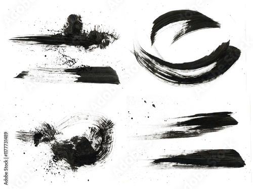 Art black ink mascara smear brushstroke painting blot. Abstract stain texture background.