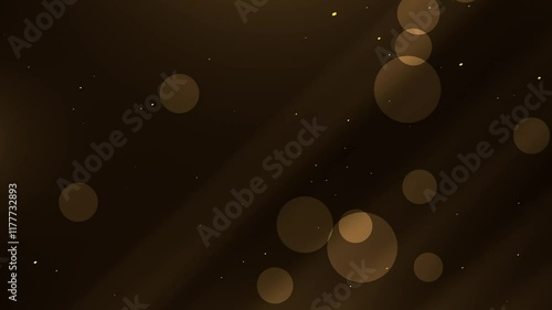 Gold bokeh animation with glowing particles gently moving on a dark background, creating an elegant and luxurious atmosphere. Perfect for romantic, glamorous, or celebratory themes.