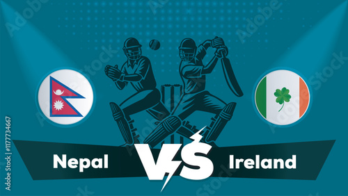 Nepal VS Ireland Match , Ireland Vs Nepal cricket match , Cricket match concept with creative illustration.eps