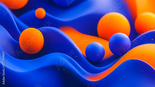 A banner with geometric shapes in blue combined with neon orange, which creates bright contrasts.