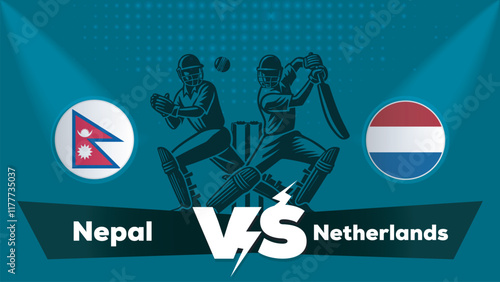 Nepal VS Netherlands , Netherlands Vs Nepal cricket match , Cricket match concept with creative illustration.eps